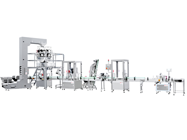 干果灌裝（帶卡盤式自動(dòng)灌裝）封罐旋蓋貼標(biāo)噴碼線